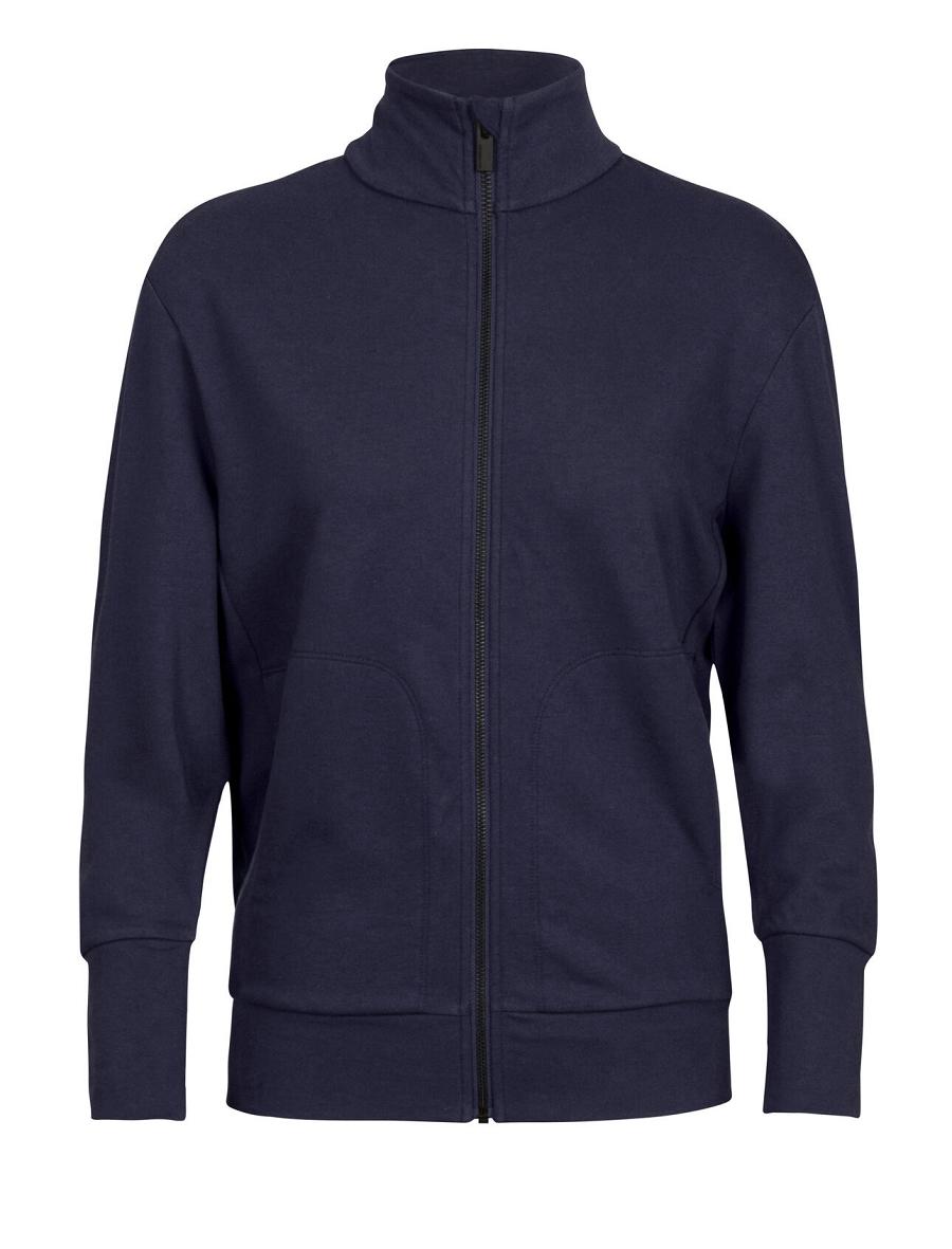 Midnight Navy Women's Icebreaker Merino Central II Long Sleeve Zip Hoodie | USA 1672ILHS